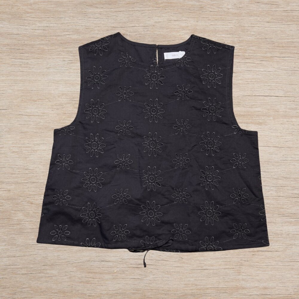 NWT Mango Charcoal Grey Floral Sleeveless Blouse Size Medium Teen Girl Brand New